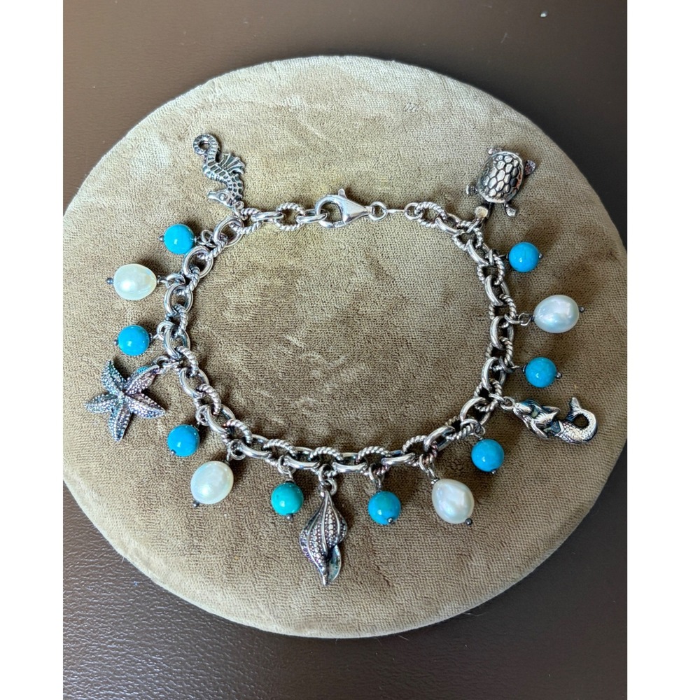 Milor Pearl and Turquoise Sea Life Charm Bracelet-925 Italy